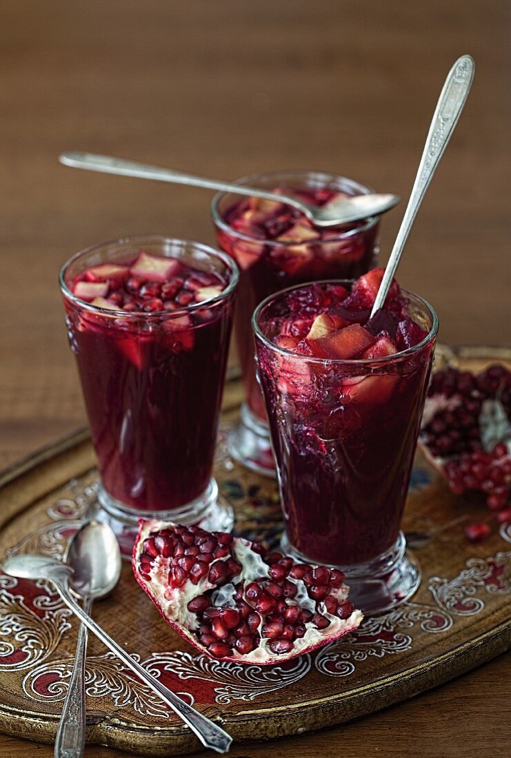 Homemade winter fruit jelly with pomegranate