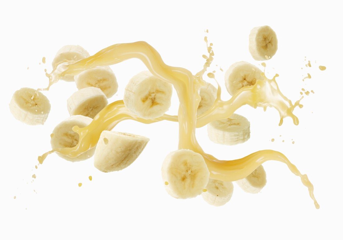 Banana slices with a splash of juice