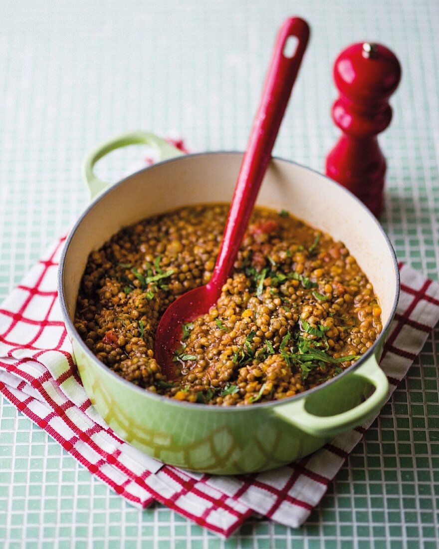 Vegetarisches Linsenragout mit braunen Linsen