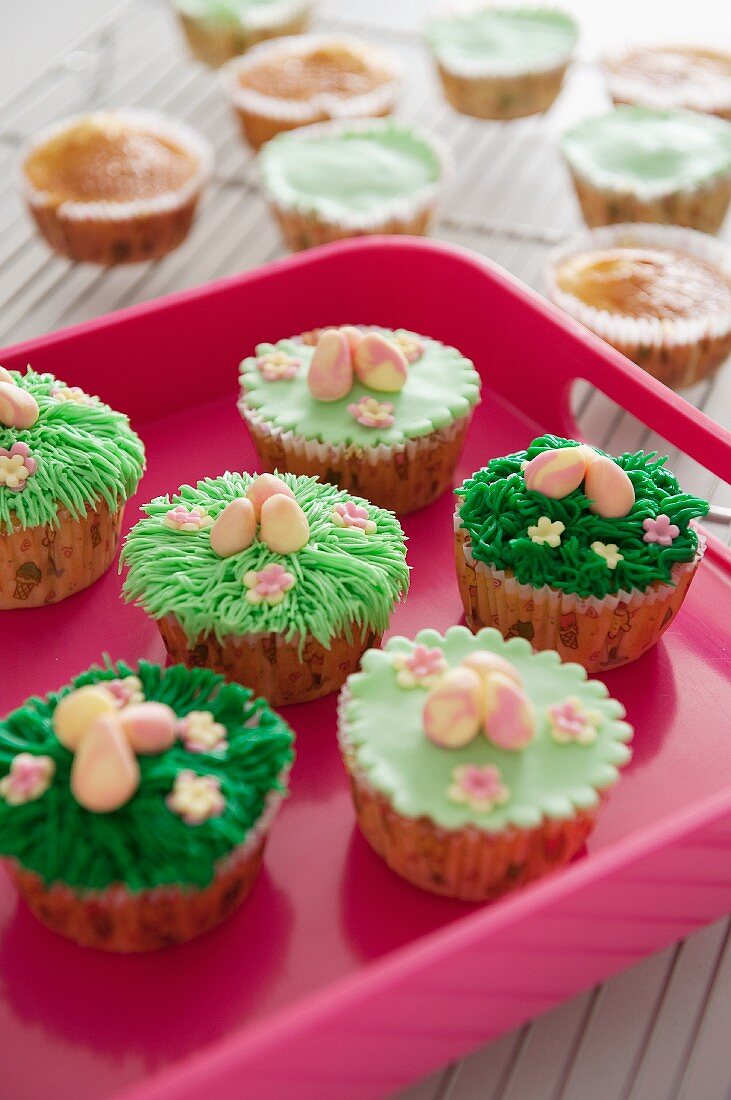 Easter cupcakes decorated with sugar eggs