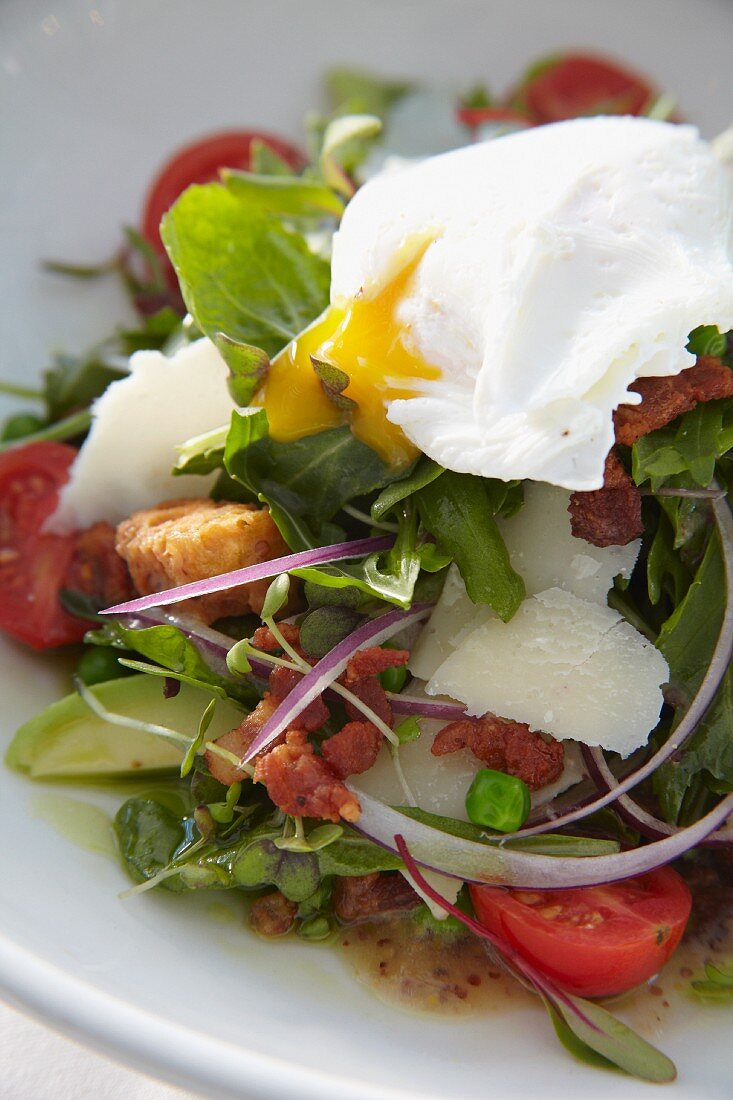 Salad with poached egg