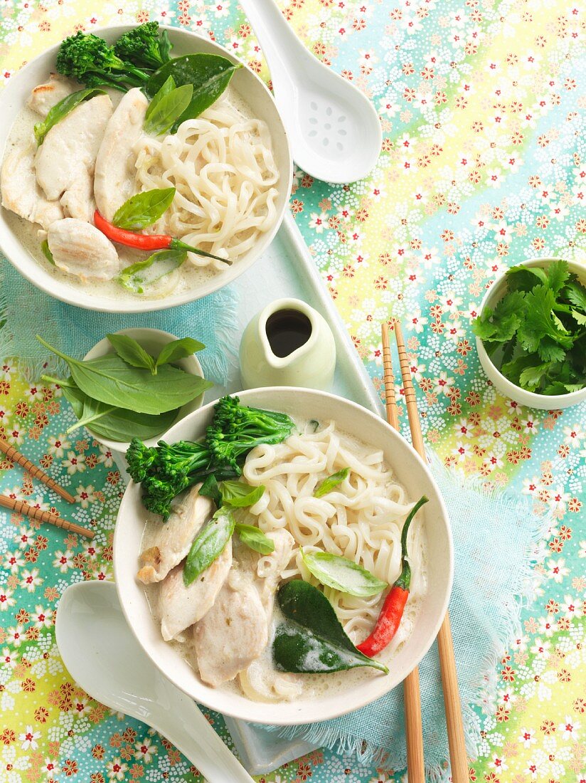 Rice noodles with chicken and chillis (Asia)
