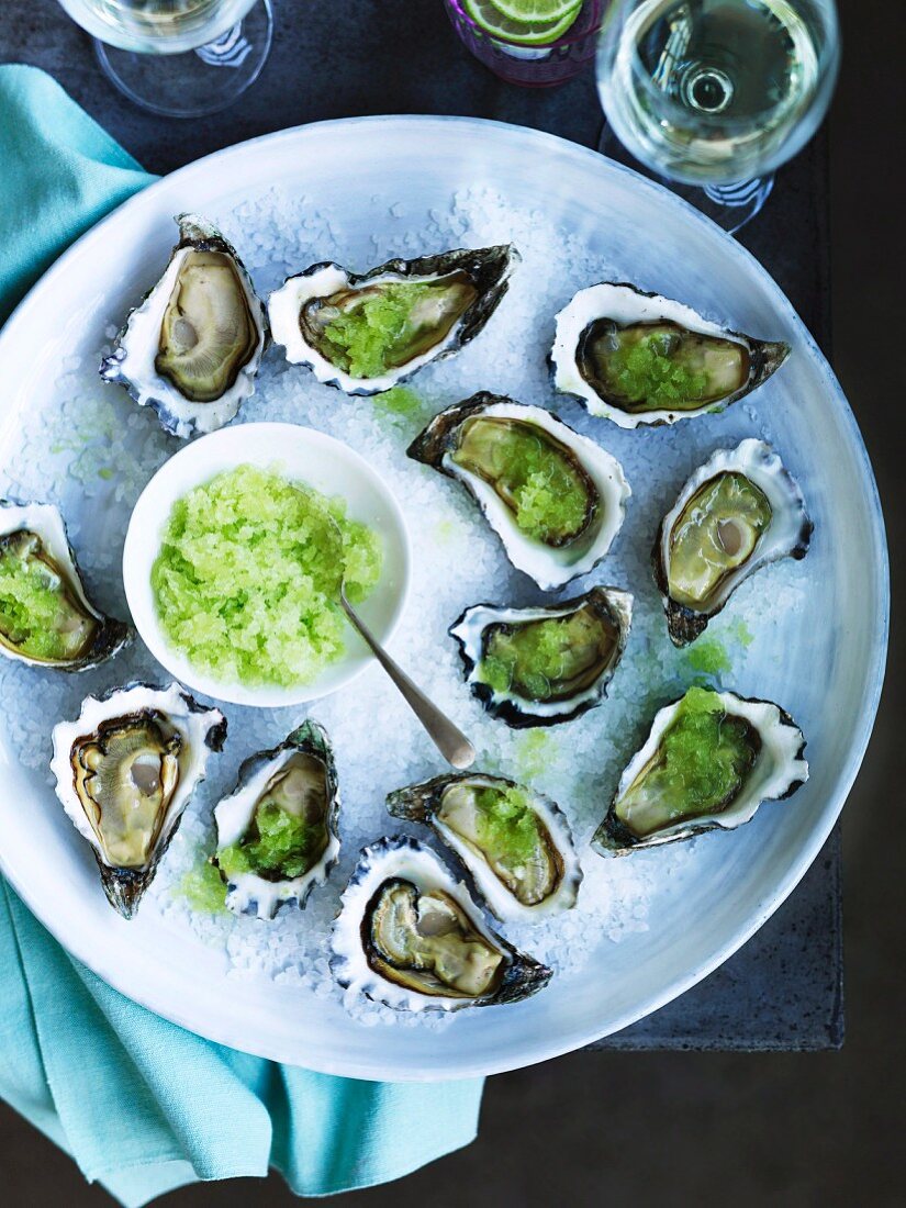 Oysters with green gazpacho granita