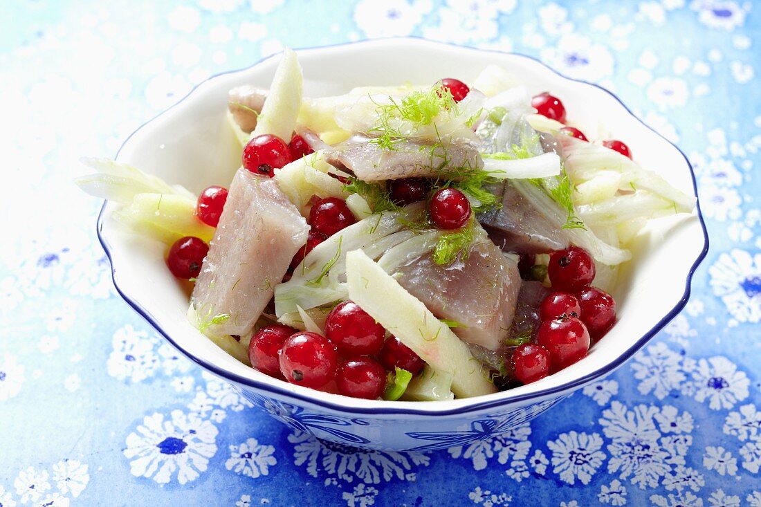 Soused herring salad with fennel, redcurrants and a fig and mustard dressing
