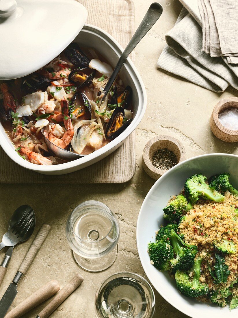 Fish stew with broccoli and couscous (Italy)