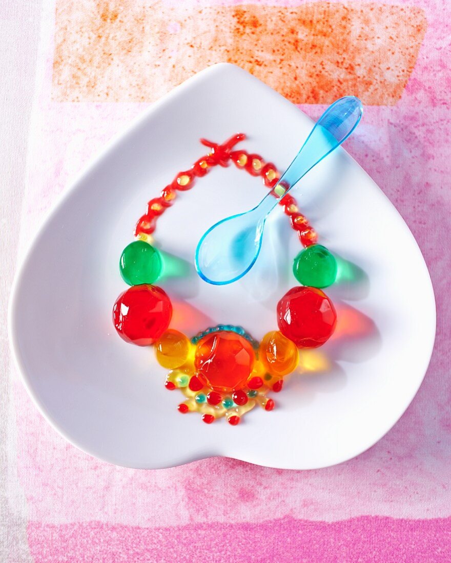 A necklace made from colourful jelly beads