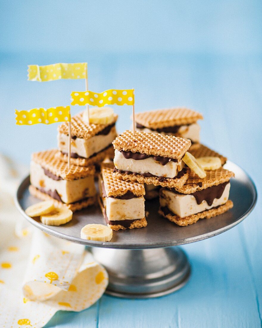 Banana and peanut ice cream sandwiches