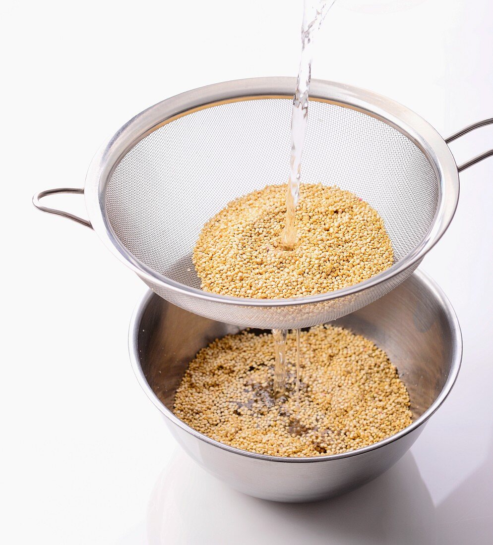 Quinoa being washed