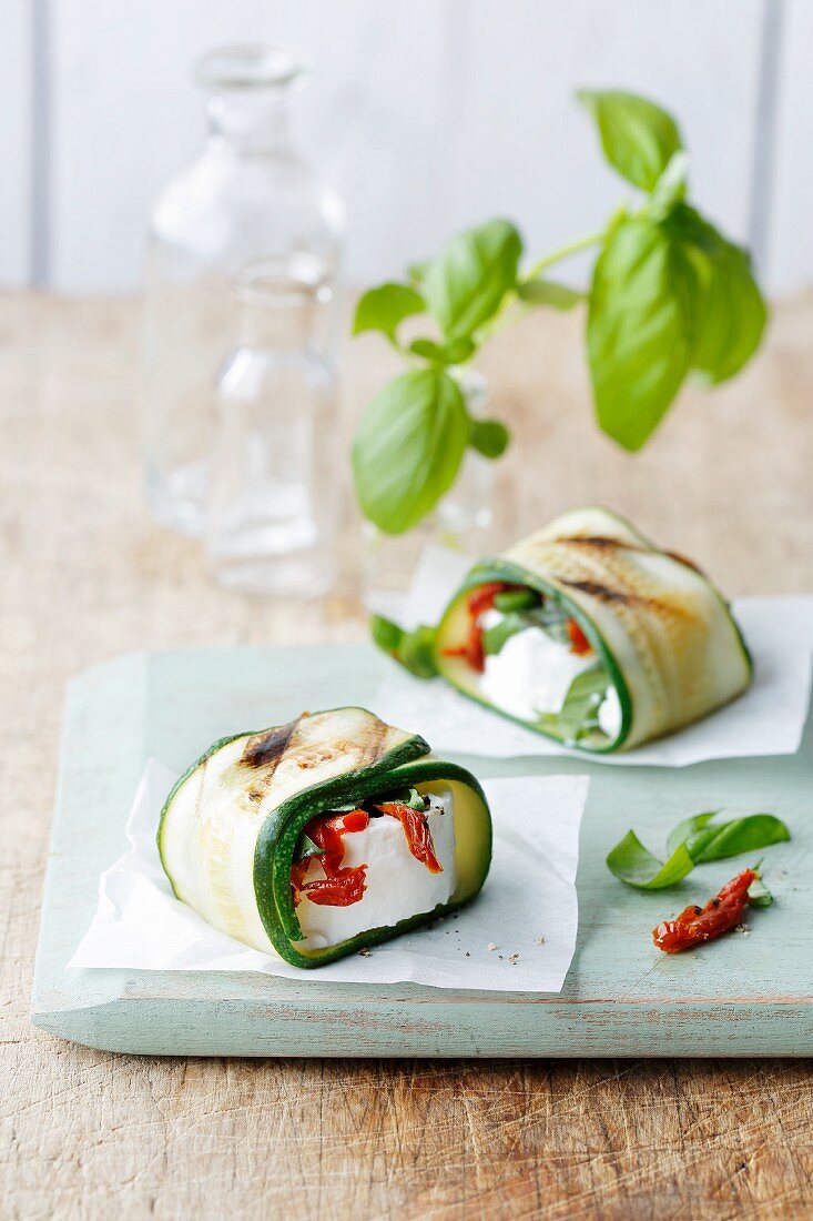 Courgette parcels filled with goat's cheese and dried tomatoes