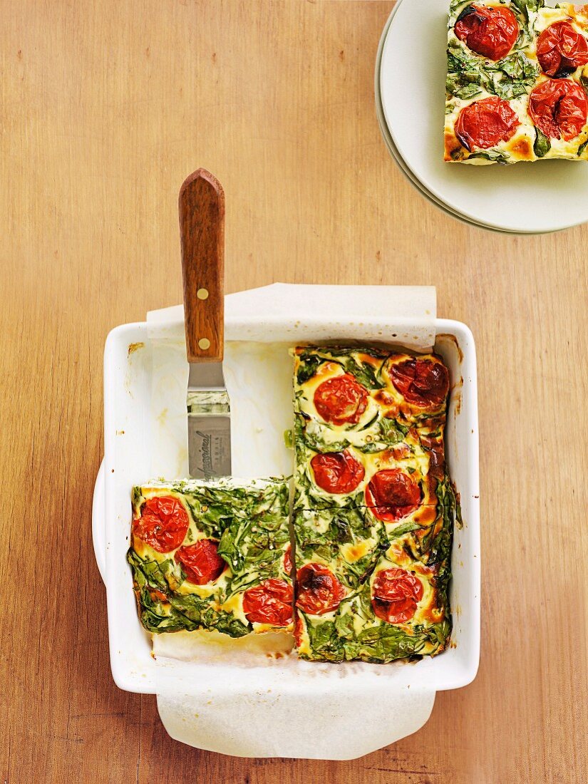 Tomato frittata in an oven dish