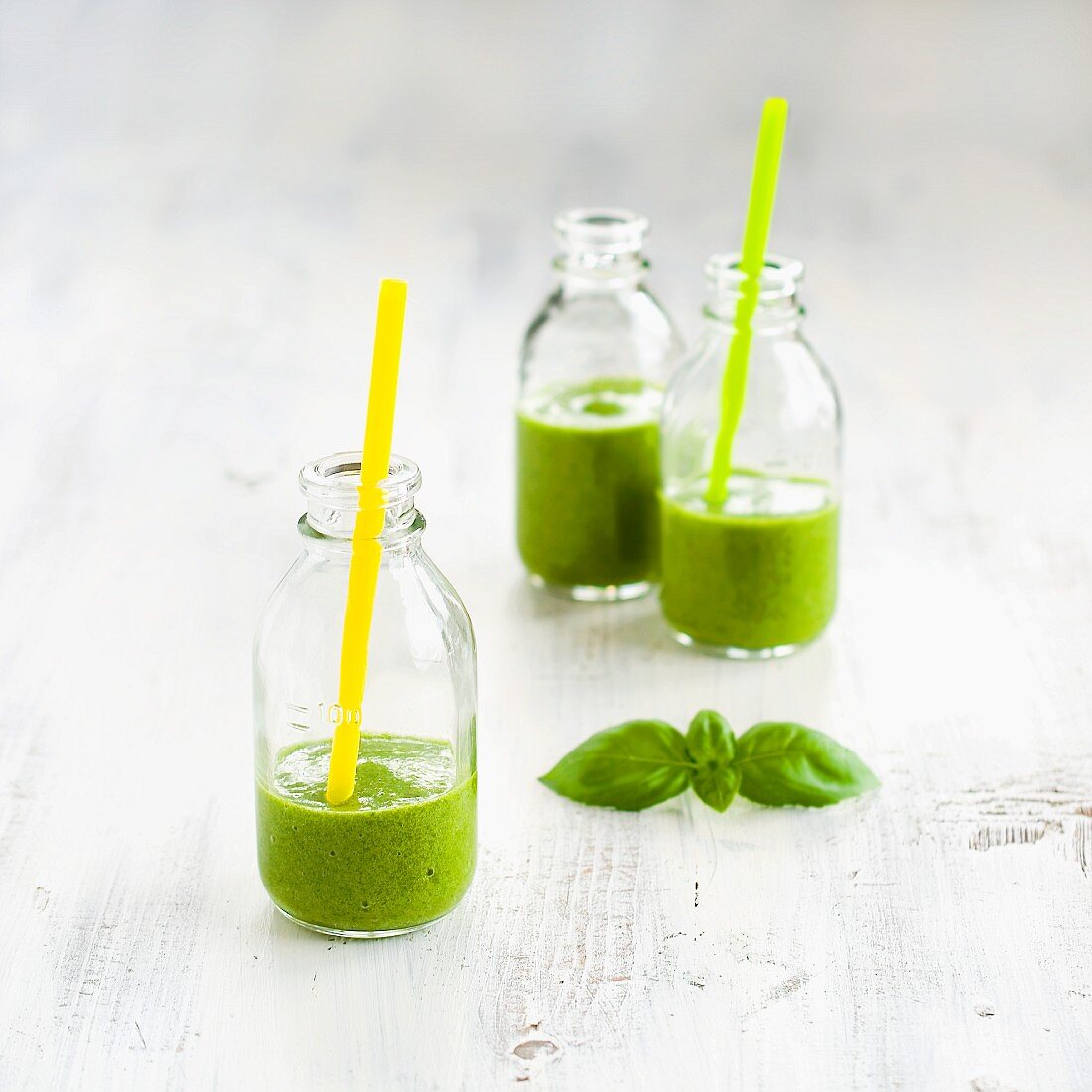 Smoothie made with spinach and basil