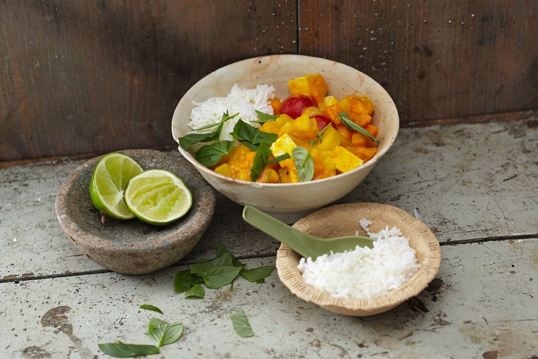 Vegan pumpkin and potato curry with tofu