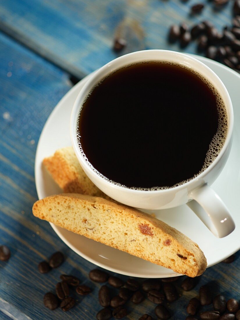 Almond and orange biscotti and a cup of coffee