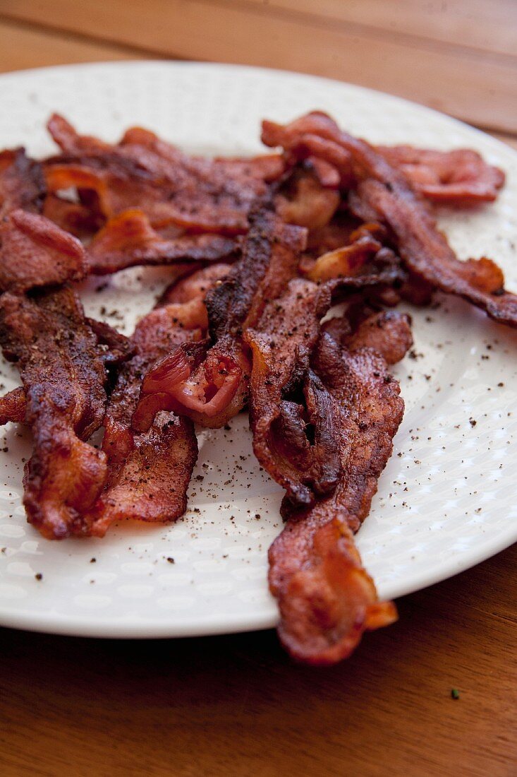 A plate of crispy fried bacon