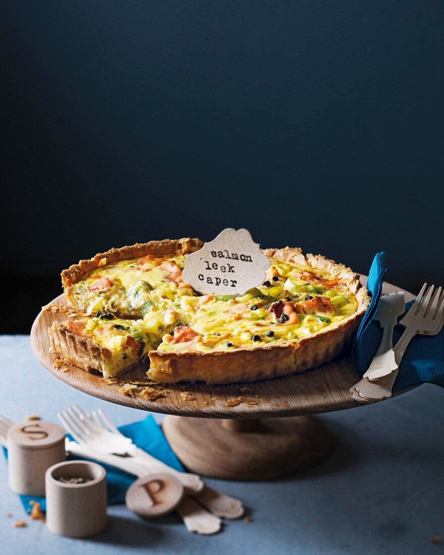 Leek tart with smoked salmon and capers