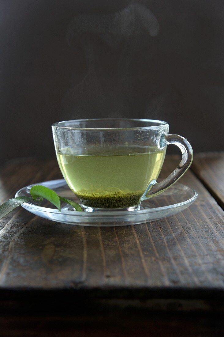 Matcha tea in a glass cup