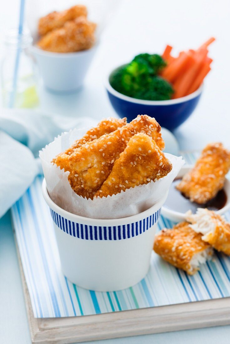 Fish fingers with sesame seeds