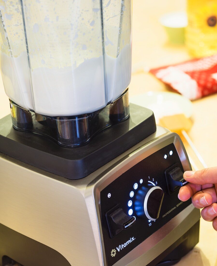 Vegan mayonnaise being made in a blender