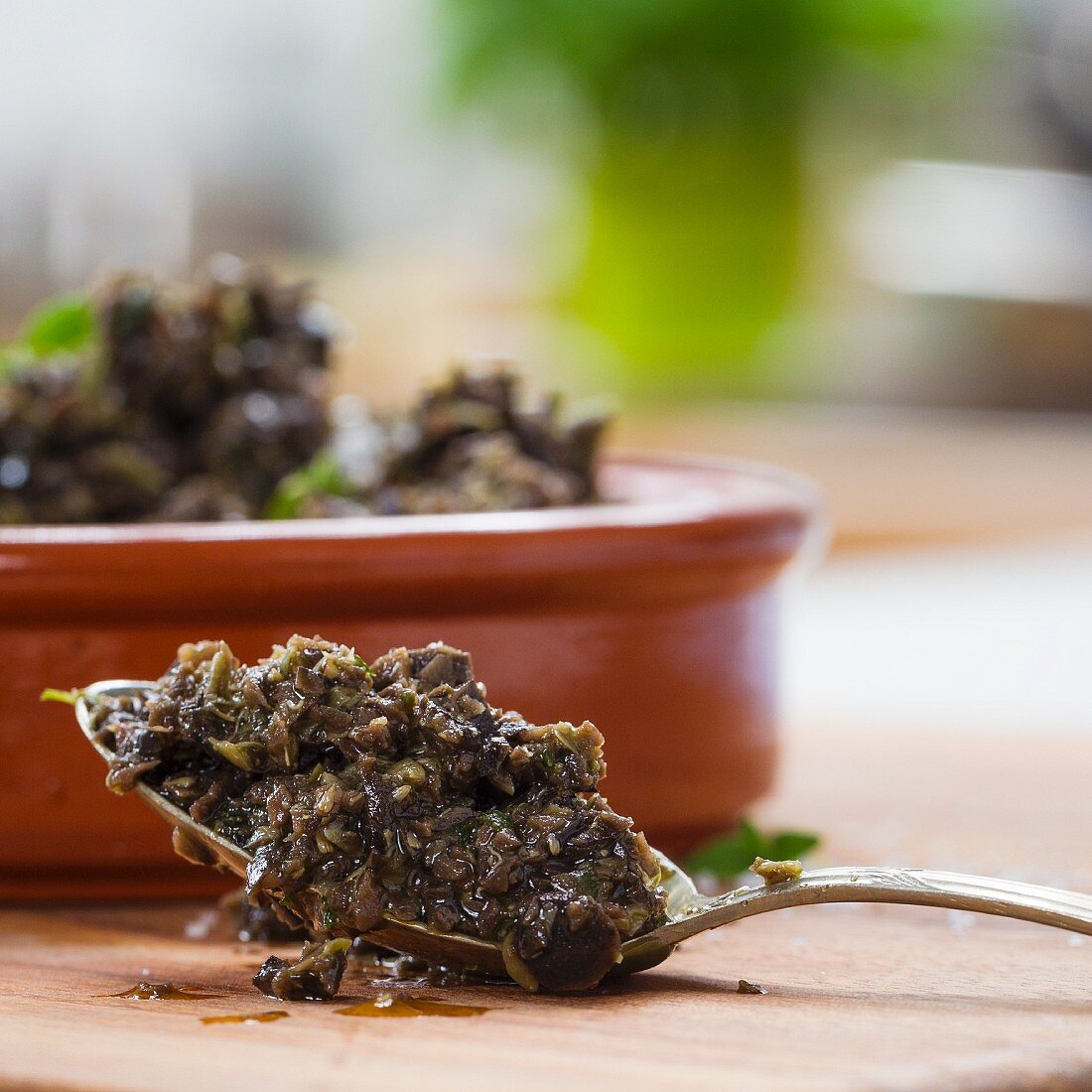 Tapenade on a spoon