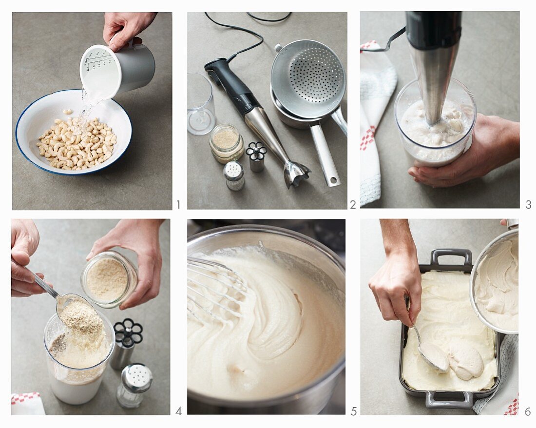 Vegan cashew cheese for a bake being made