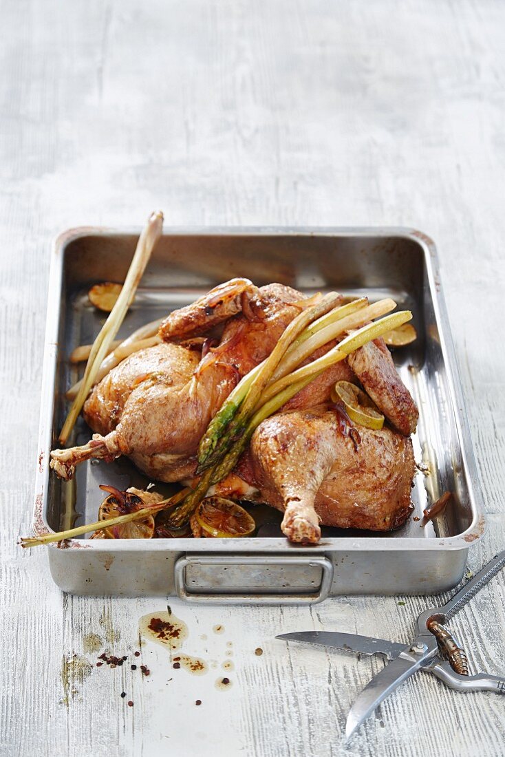 Butterfly chicken with asparagus