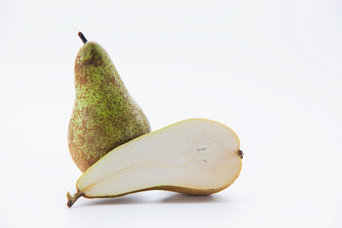 A whole pear and a half pear