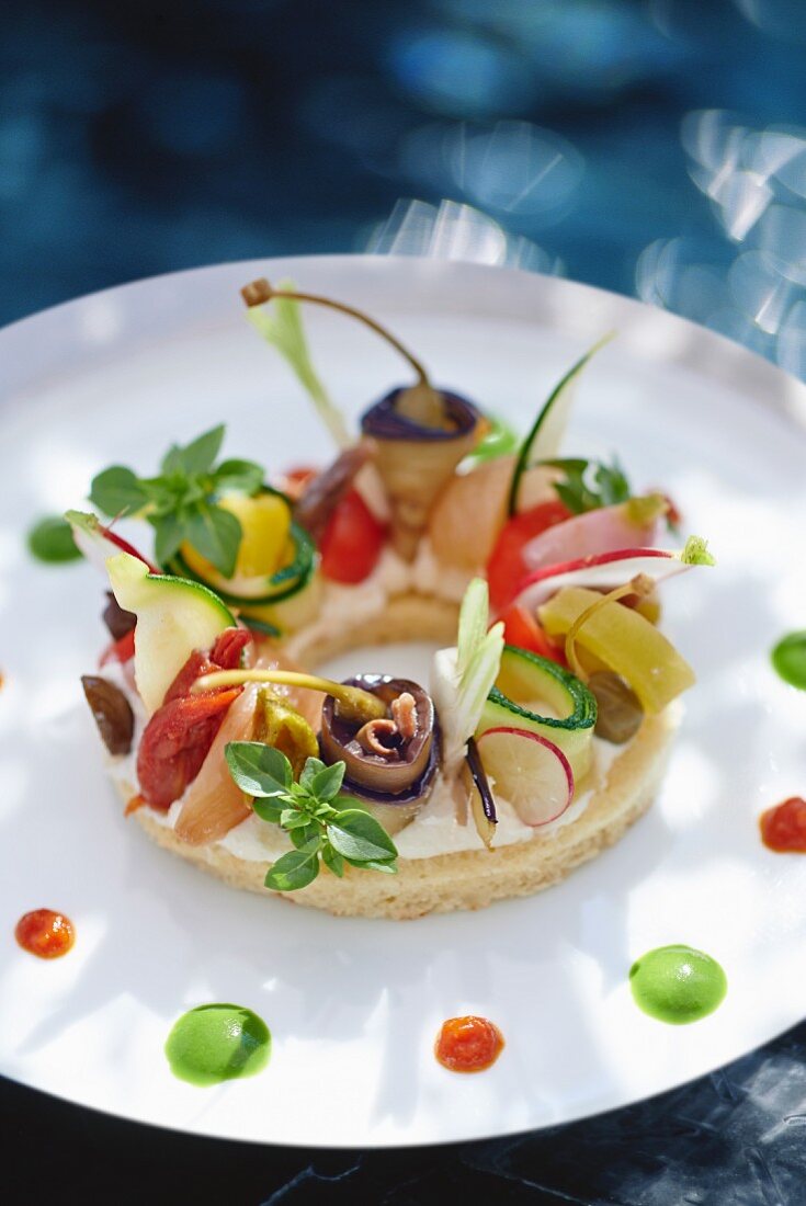 Bruschetta with vegetables and capers