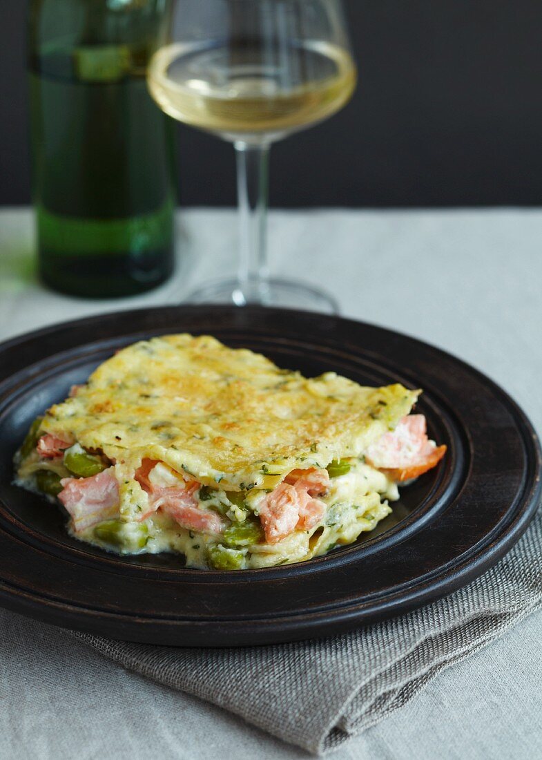 Lasagne mit Lachs und Saubohnen