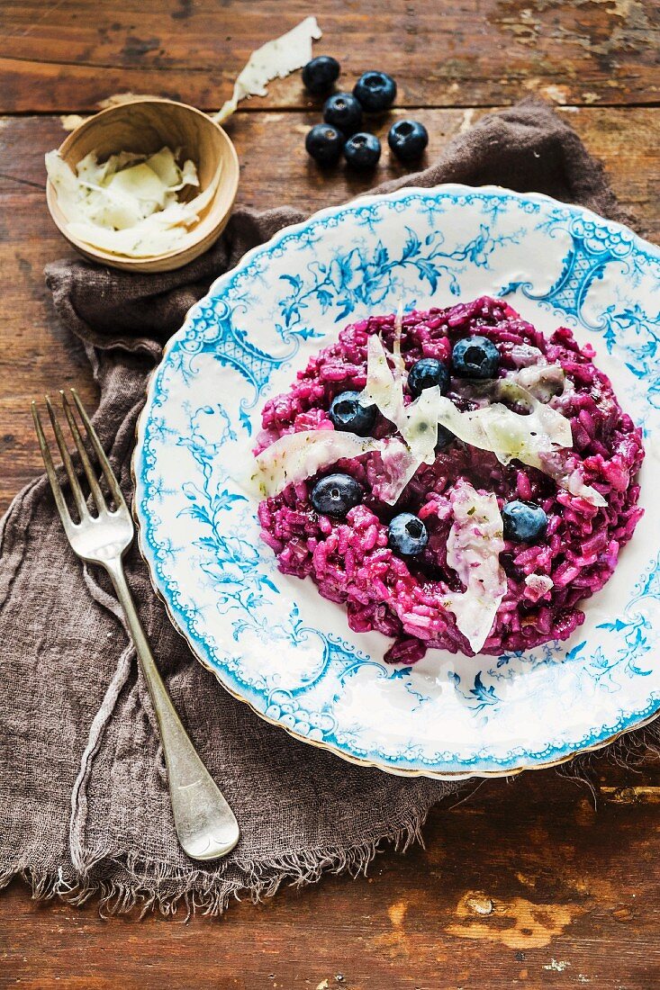 Risotto with blueberries, red wine and Parmesan