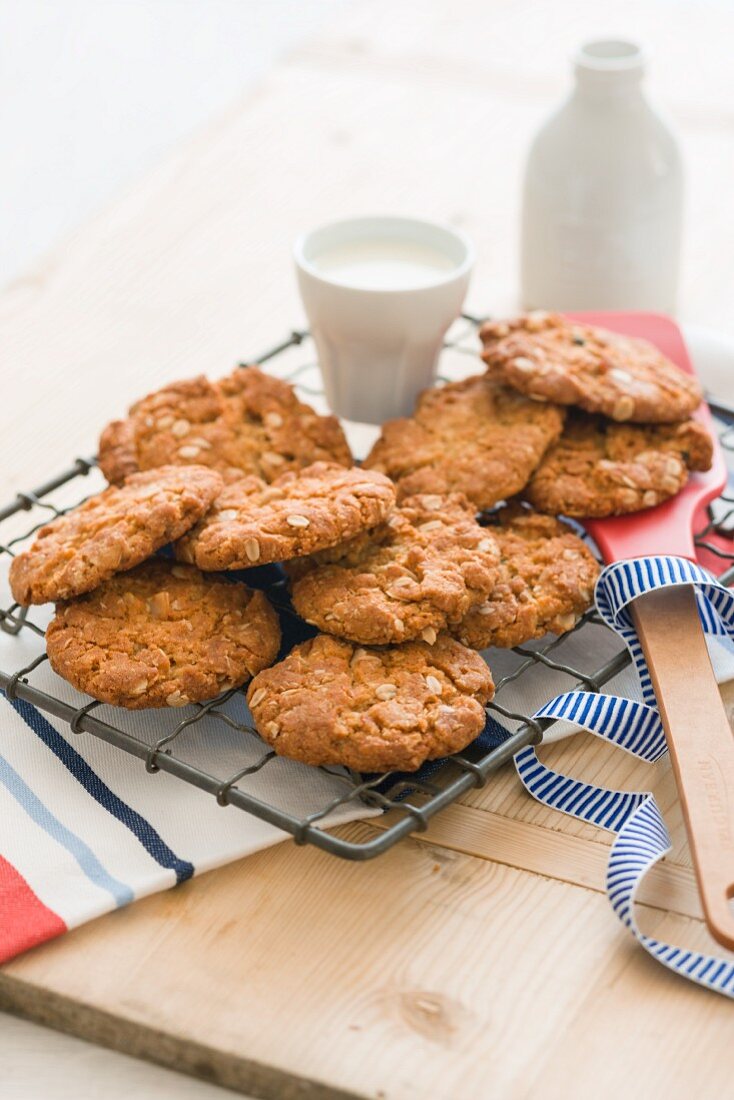 Anzac biscuits on a wire rack