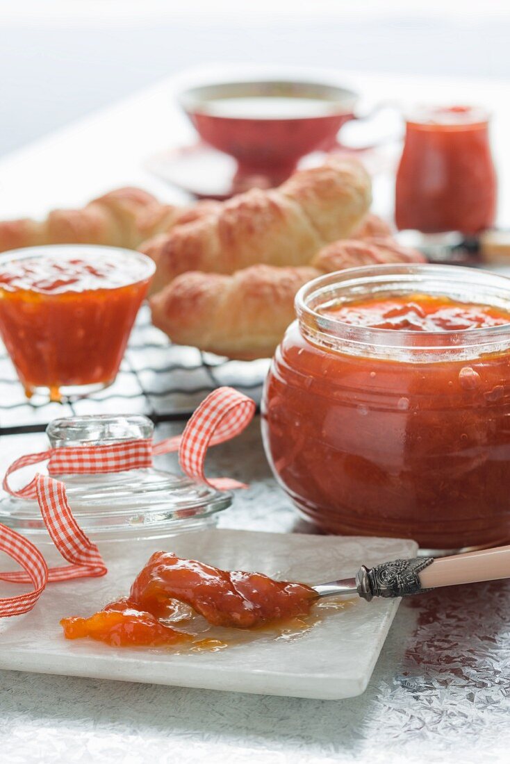 Apricot jam and croissants