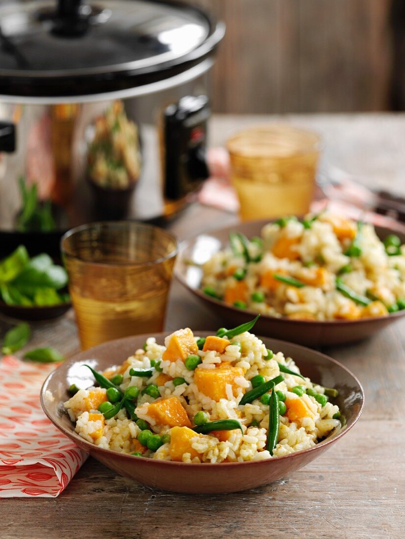 Risotto with green beans and sweet potatoes