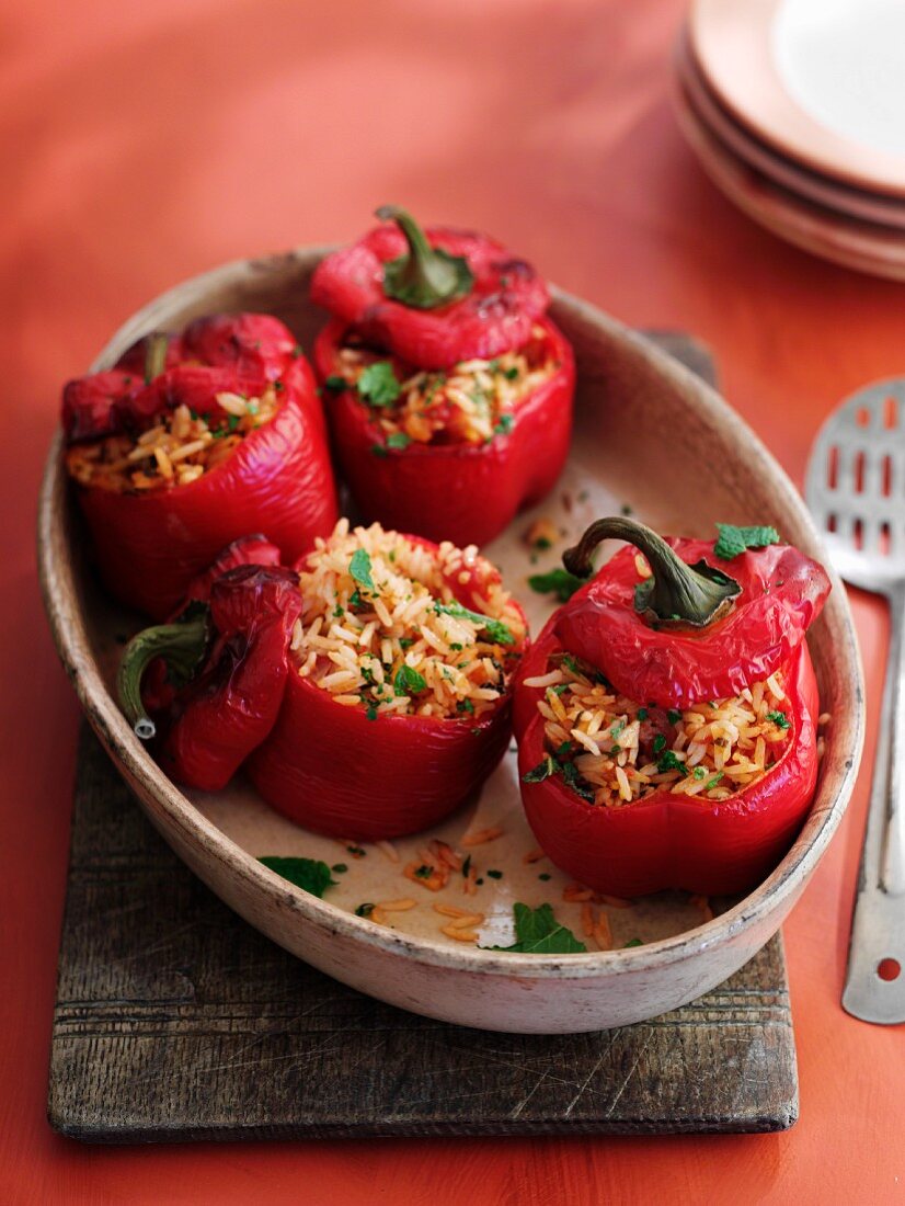 A pepper stuffed with rice