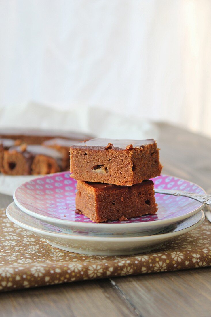 Banana bread with chocolate glaze