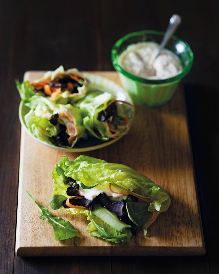 Salad wraps filled with a biltong vegetable medley