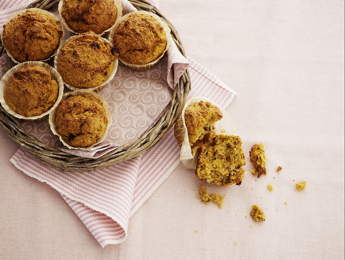 Oat muffins on a wicker tray