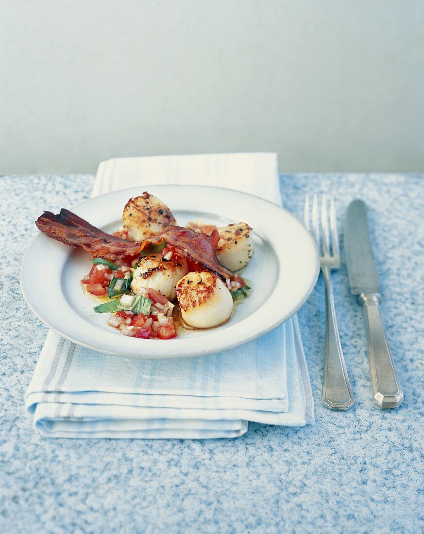 Scallops with Pancetta and sauce vierge