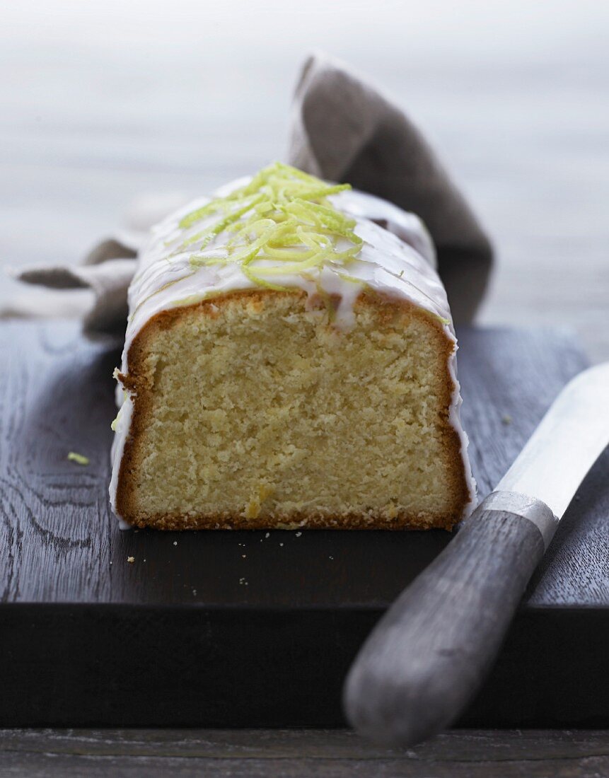A loaf cake with lime glaze