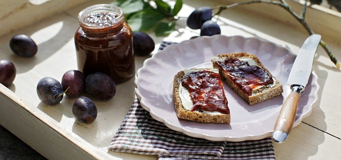 Homemade damson jam