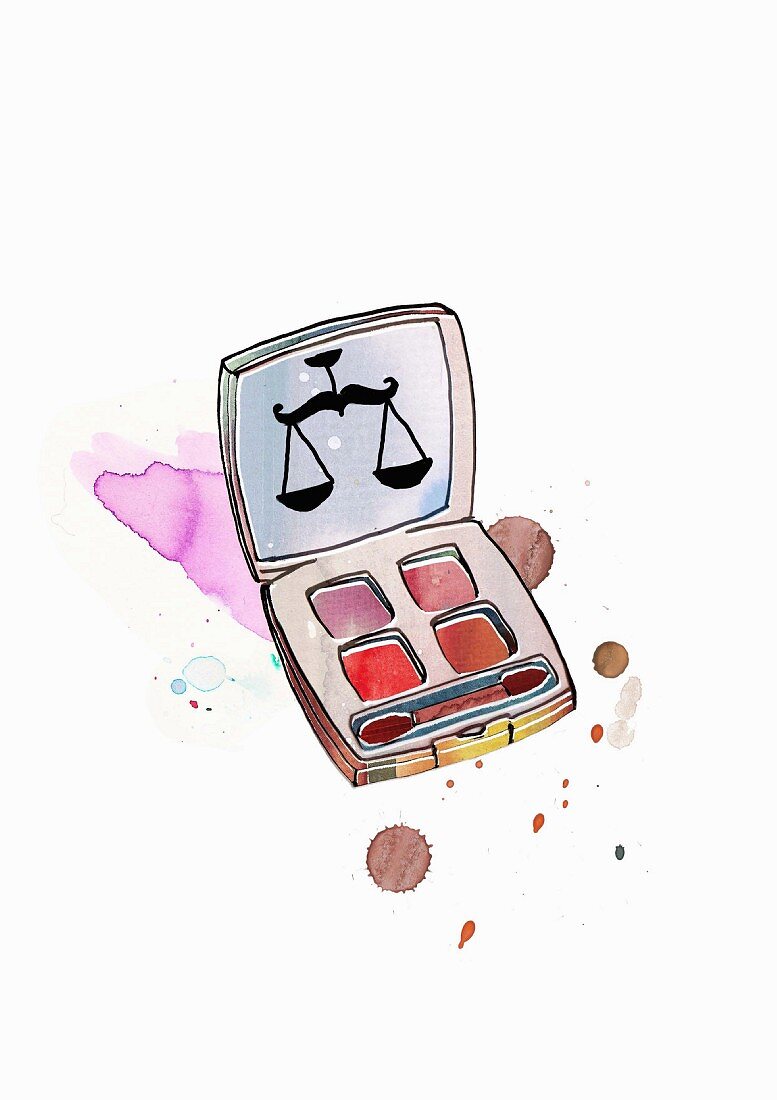 An illustration of the star sign Libra on a make-up compact