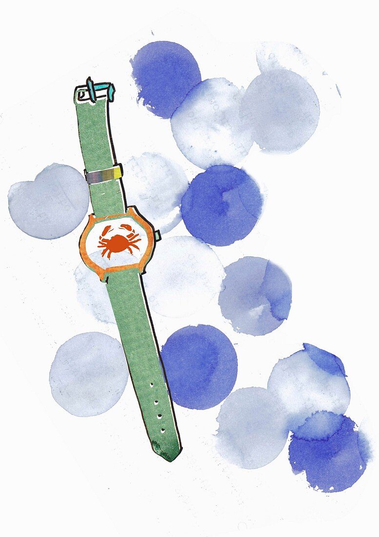An illustration of the star sign Cancer as a wristwatch