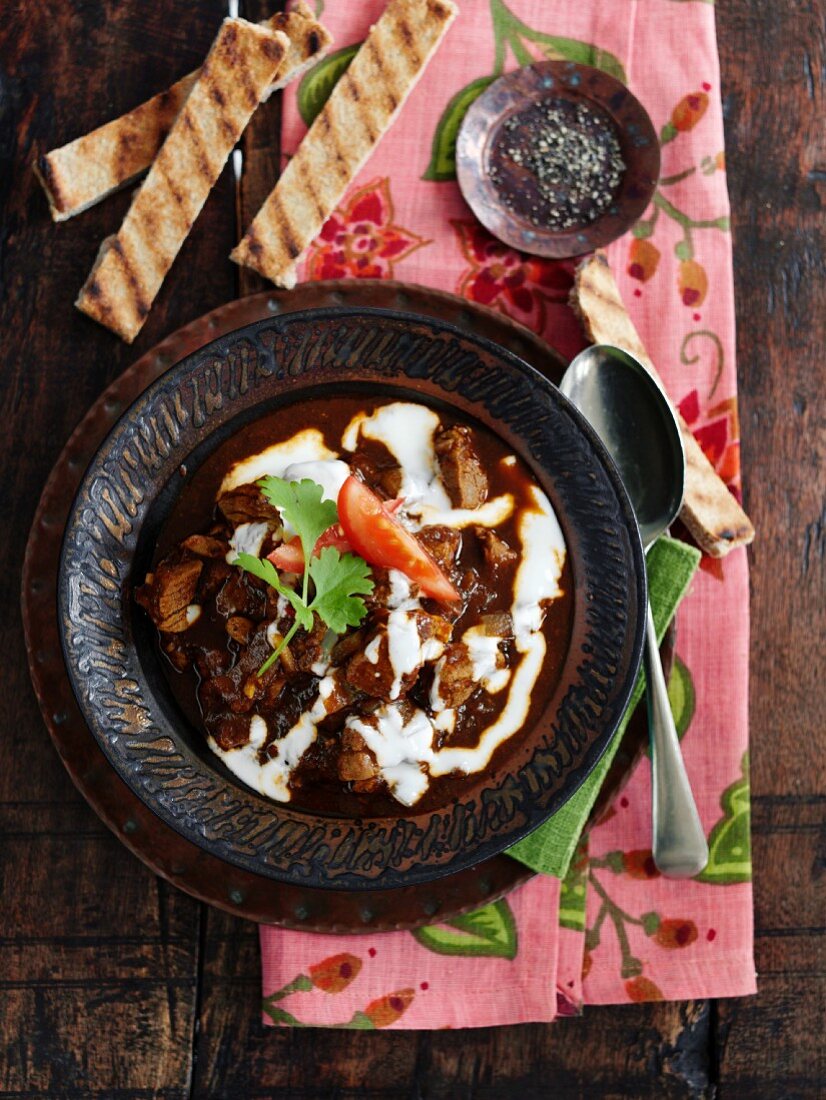 Spicy beef soup with sour cream