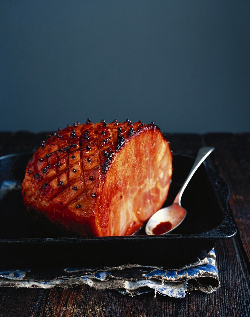 Roast ham with a honey glaze and Cumberland sauce