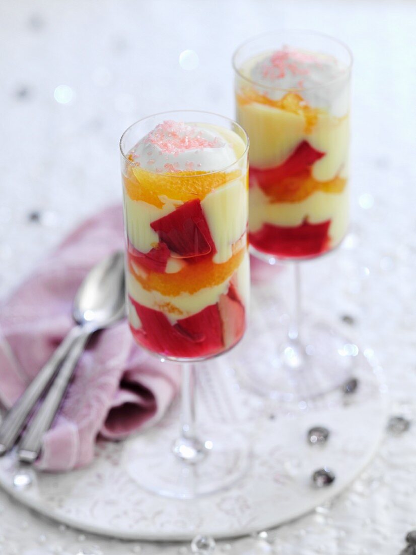 Rhubarb and orange layered desserts