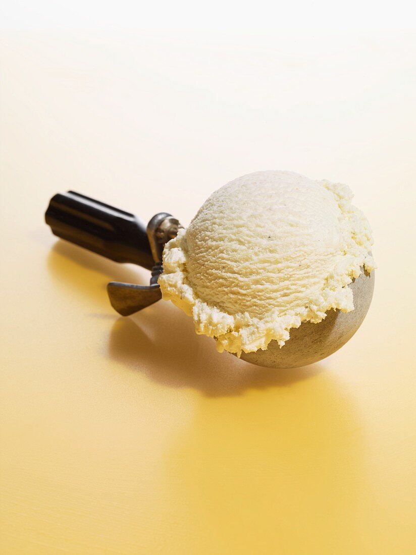 Vanilla ice cream in a ice cream scoop