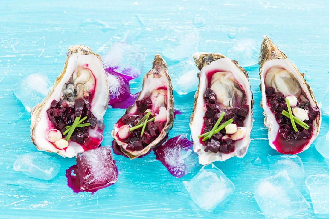 Oysters with beetroot salsa