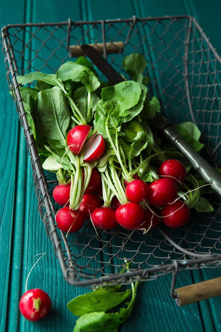 Radishes in a wire basket