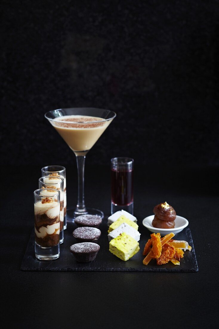 Various luxury deserts, and espresso Martini and liqueur
