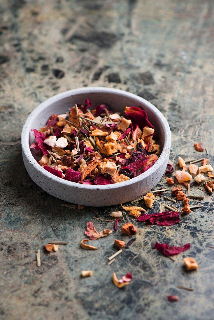 A bowl of loose leaf tea