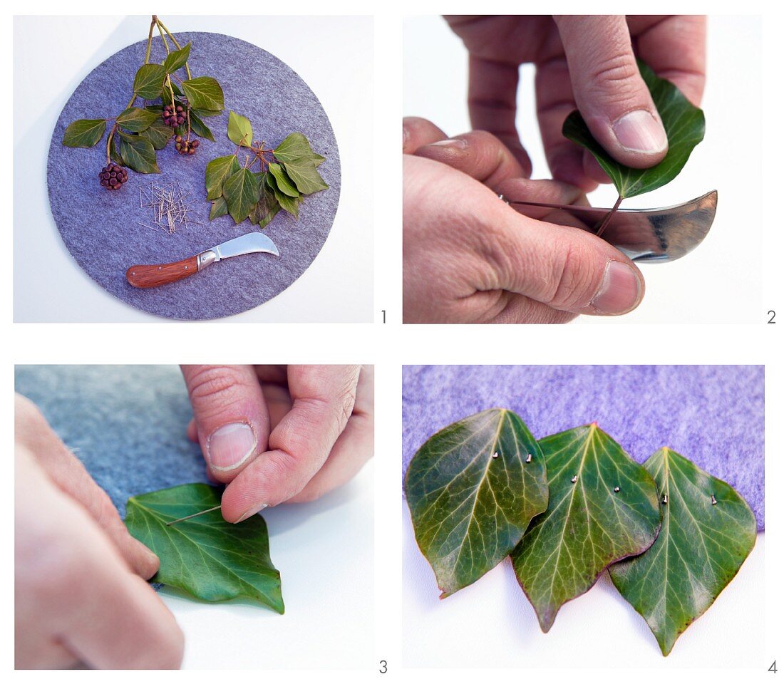 Making place mats from felt and ivy leaves